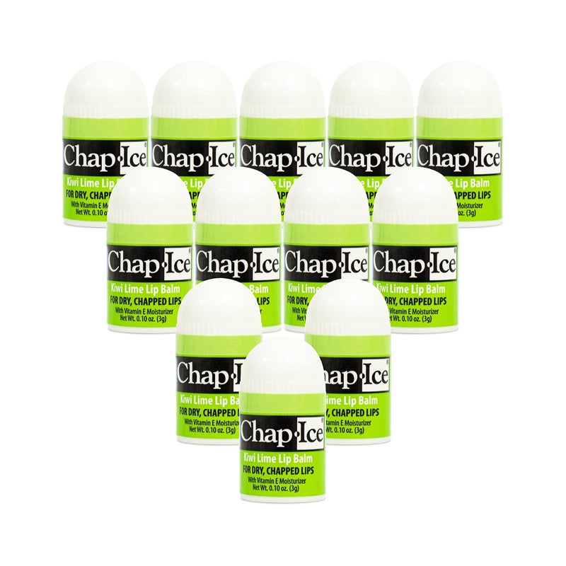 Chap Ice شيب-آيس® | 12-عدد بلسم شفاه كيوي ليمون مصغر | عبوة بلسم شفاه مدعمة بفيتامين E للشفاه الجافة والمتشققة | صنع في الولايات المتحدة - Image 1